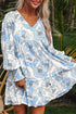 Long Sleeve Tie Neck Flowy Mini Floral Dress
