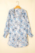 Long Sleeve Tie Neck Flowy Mini Floral Dress