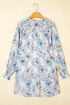 Long Sleeve Tie Neck Flowy Mini Floral Dress