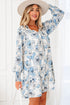 Long Sleeve Tie Neck Flowy Mini Floral Dress