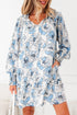 Long Sleeve Tie Neck Flowy Mini Floral Dress