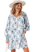 Long Sleeve Tie Neck Flowy Mini Floral Dress