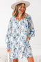 Long Sleeve Tie Neck Flowy Mini Floral Dress