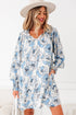 Long Sleeve Tie Neck Flowy Mini Floral Dress