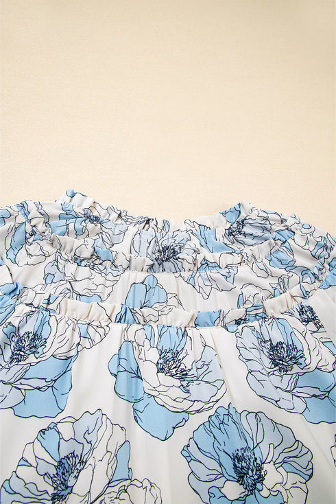 Long Sleeve Tie Neck Flowy Mini Floral Dress