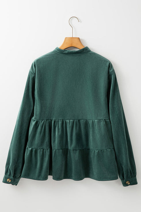 Long Sleeve Tiered Corduroy Button Down Shirt