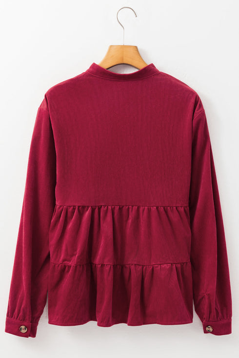 Long Sleeve Tiered Corduroy Button Down Shirt