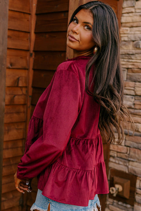 Long Sleeve Tiered Corduroy Button Down Shirt