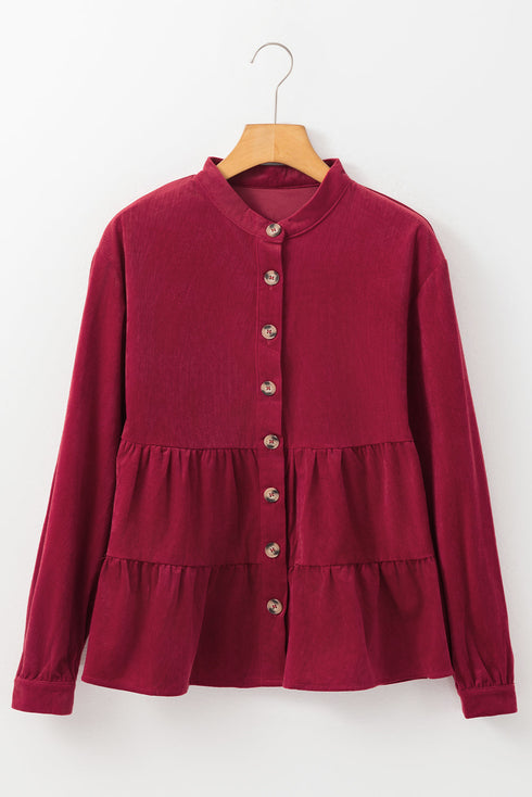 Long Sleeve Tiered Corduroy Button Down Shirt