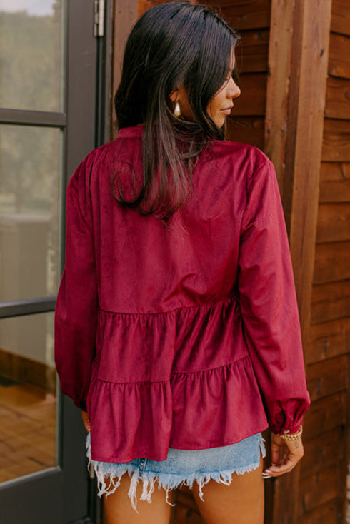 Long Sleeve Tiered Corduroy Button Down Shirt