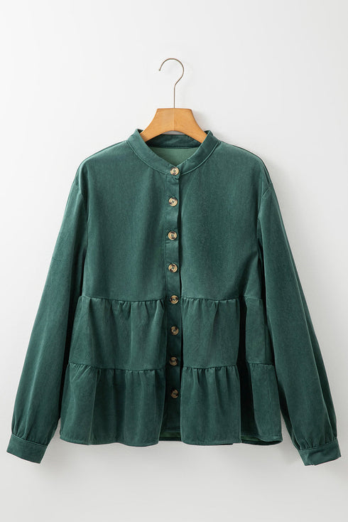 Long Sleeve Tiered Corduroy Button Down Shirt
