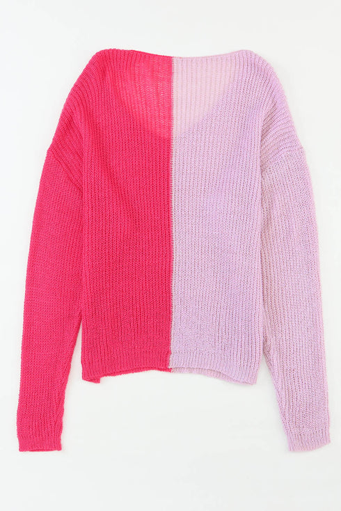 Long Sleeve V-Neck Colorblock Sweater