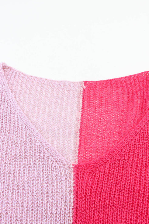 Long Sleeve V-Neck Colorblock Sweater