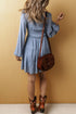 Long Sleeve V Neck Smocked Tie Mini Dress