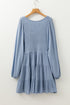 Long Sleeve V Neck Smocked Tie Mini Dress