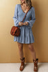 Long Sleeve V Neck Smocked Tie Mini Dress