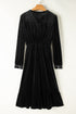 Long Sleeve Velvet Button Front Tiered Midi Dress