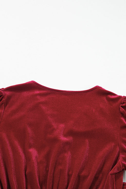 Long Sleeve Velvet Button Front Tiered Midi Dress
