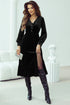 Long Sleeve Velvet Button Front Tiered Midi Dress