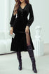 Long Sleeve Velvet Button Front Tiered Midi Dress