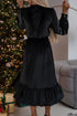 Long Sleeve Velvet Button Front Tiered Midi Dress