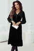 Long Sleeve Velvet Button Front Tiered Midi Dress