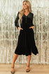 Long Sleeve Velvet Button Front Tiered Midi Dress