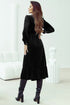Long Sleeve Velvet Button Front Tiered Midi Dress