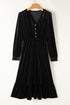 Long Sleeve Velvet Button Front Tiered Midi Dress
