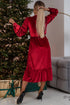 Long Sleeve Velvet Button Front Tiered Midi Dress