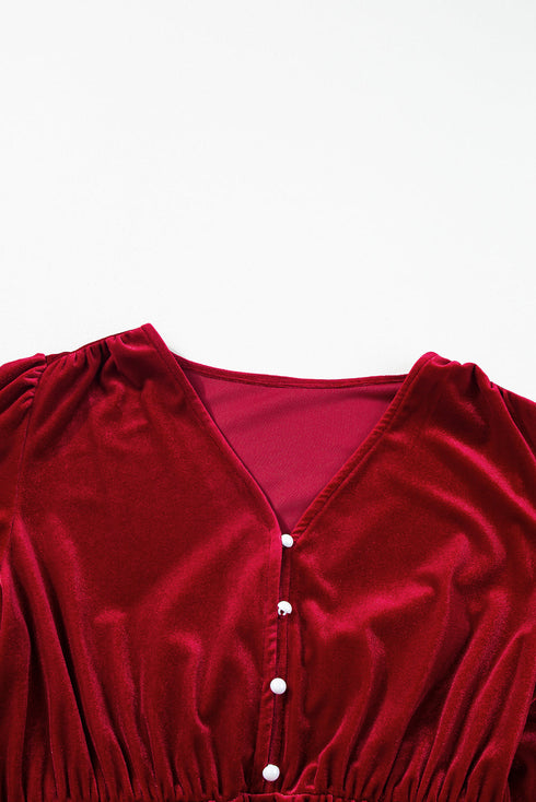 Long Sleeve Velvet Button Front Tiered Midi Dress