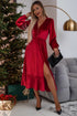 Long Sleeve Velvet Button Front Tiered Midi Dress
