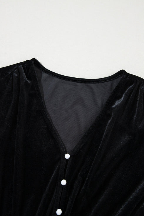 Long Sleeve Velvet Button Front Tiered Midi Dress