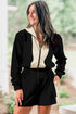 Long Sleeve Zipped Front Contrast Panel Casual Romper
