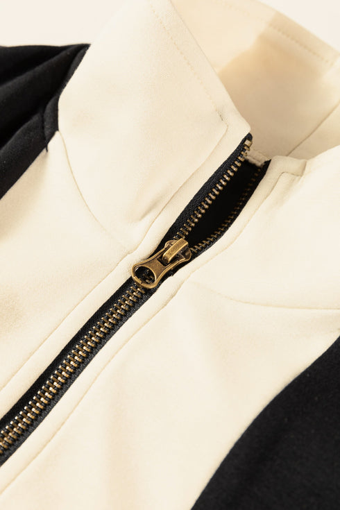 Long Sleeve Zipped Front Contrast Panel Casual Romper