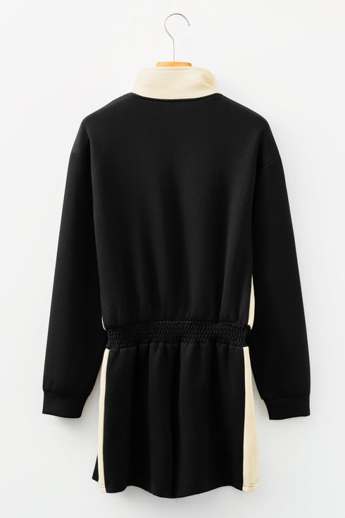 Long Sleeve Zipped Front Contrast Panel Casual Romper