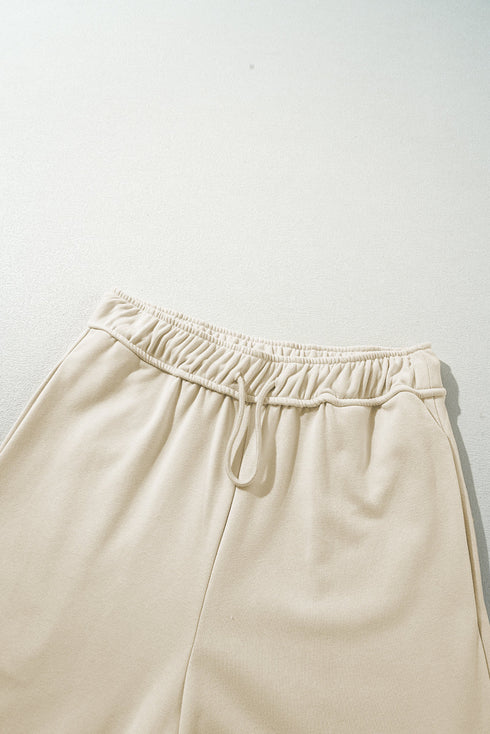 Loop Drawstring Elastic Waistband Relaxed Wide Leg Pants