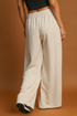 Loop Drawstring Elastic Waistband Relaxed Wide Leg Pants