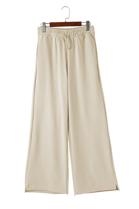 Loop Drawstring Elastic Waistband Relaxed Wide Leg Pants