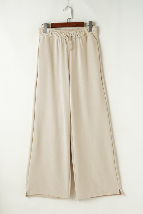 Loop Drawstring Elastic Waistband Relaxed Wide Leg Pants