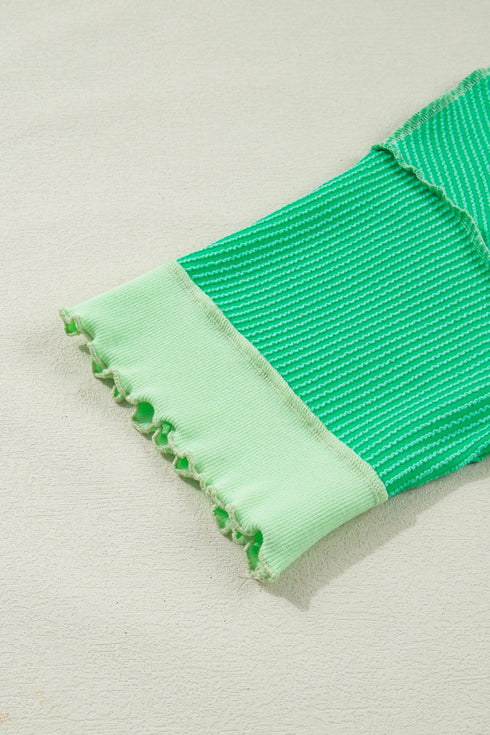 Loose Corded Ribbed Twist Front Uneven Hem T Shirt