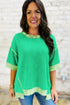 Loose Corded Ribbed Twist Front Uneven Hem T Shirt
