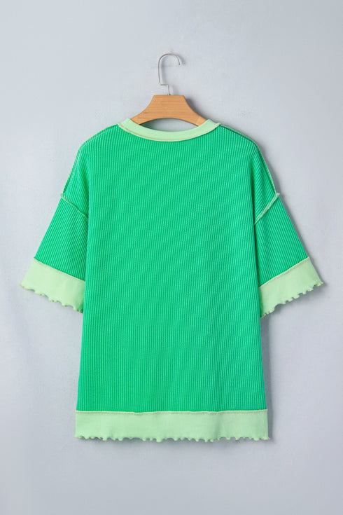 Loose Corded Ribbed Twist Front Uneven Hem T Shirt