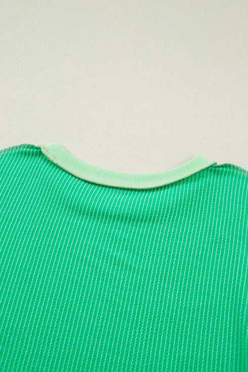 Loose Corded Ribbed Twist Front Uneven Hem T Shirt