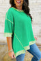 Loose Corded Ribbed Twist Front Uneven Hem T Shirt