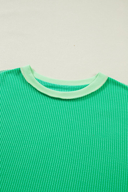 Loose Corded Ribbed Twist Front Uneven Hem T Shirt