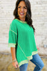 Loose Corded Ribbed Twist Front Uneven Hem T Shirt
