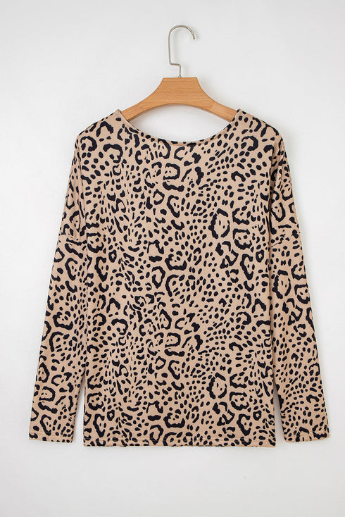 Loose Fit Batwing Sleeve Leopard Print Top
