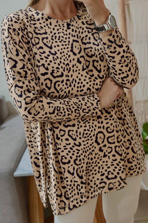 Loose Fit Batwing Sleeve Leopard Print Top