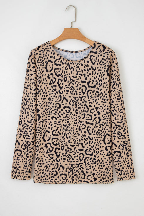 Loose Fit Batwing Sleeve Leopard Print Top